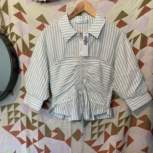 New Jonathan Simkhai Sonya Stripe Ruched Button Up Cotton Blouse Size 6